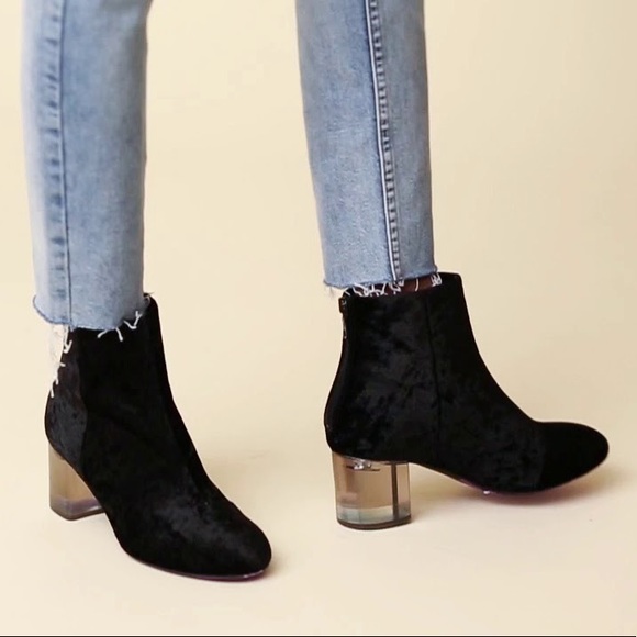 rag & bone Drea black crushed velvet acrylic heel boots (as is) - Picture 10 of 11